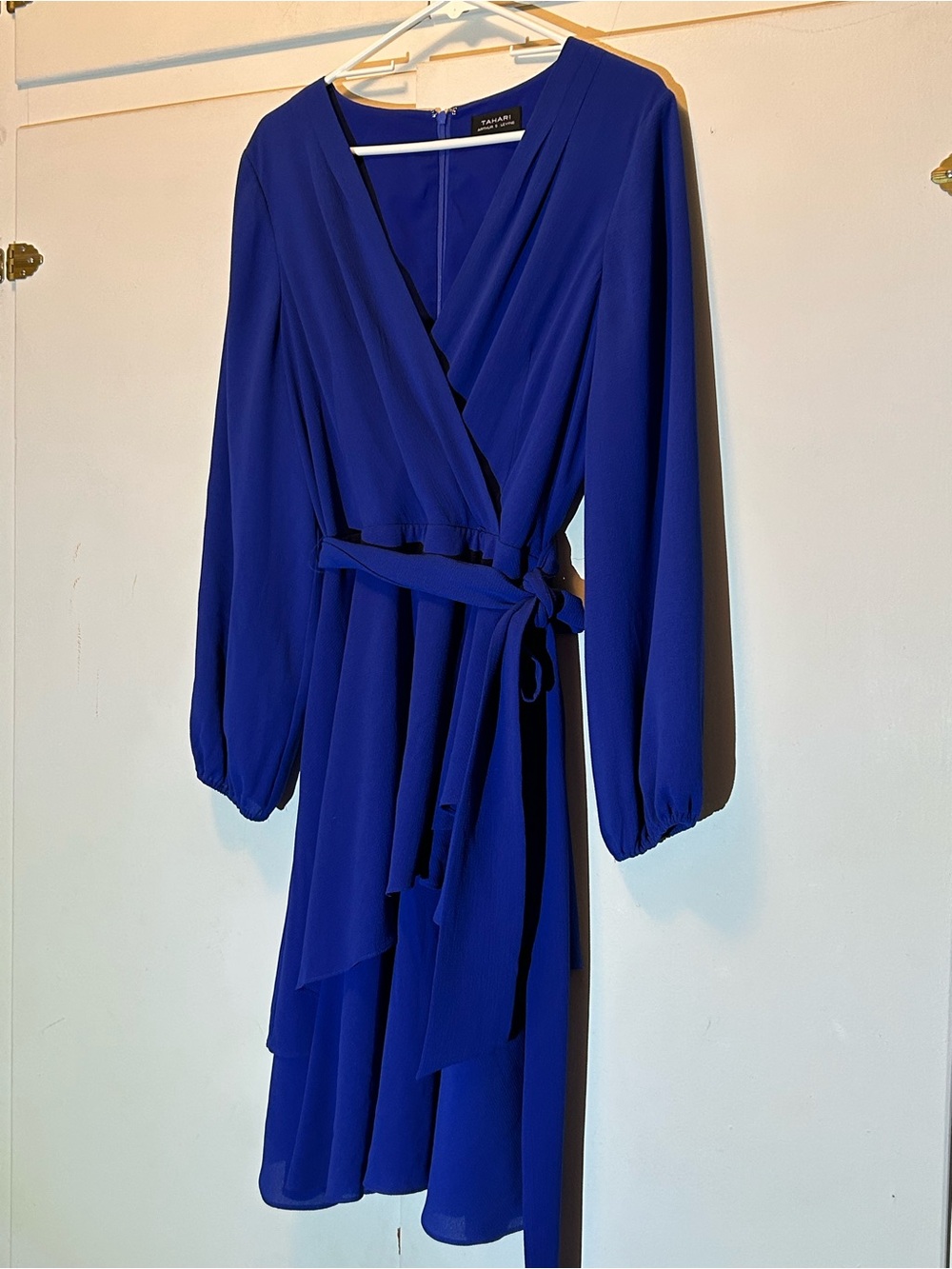 Tahari Cobalt Blue Wrap Dress with Long Sleeves